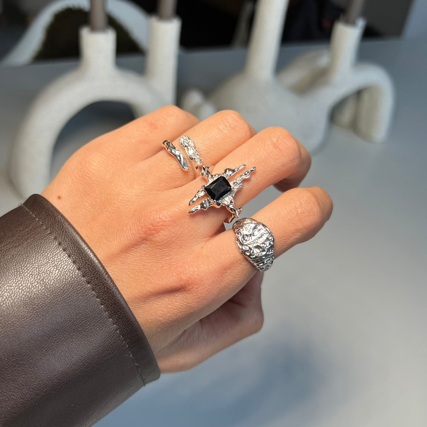 BLACK LAVA STATEMENT RING | 925 Sterling Silber