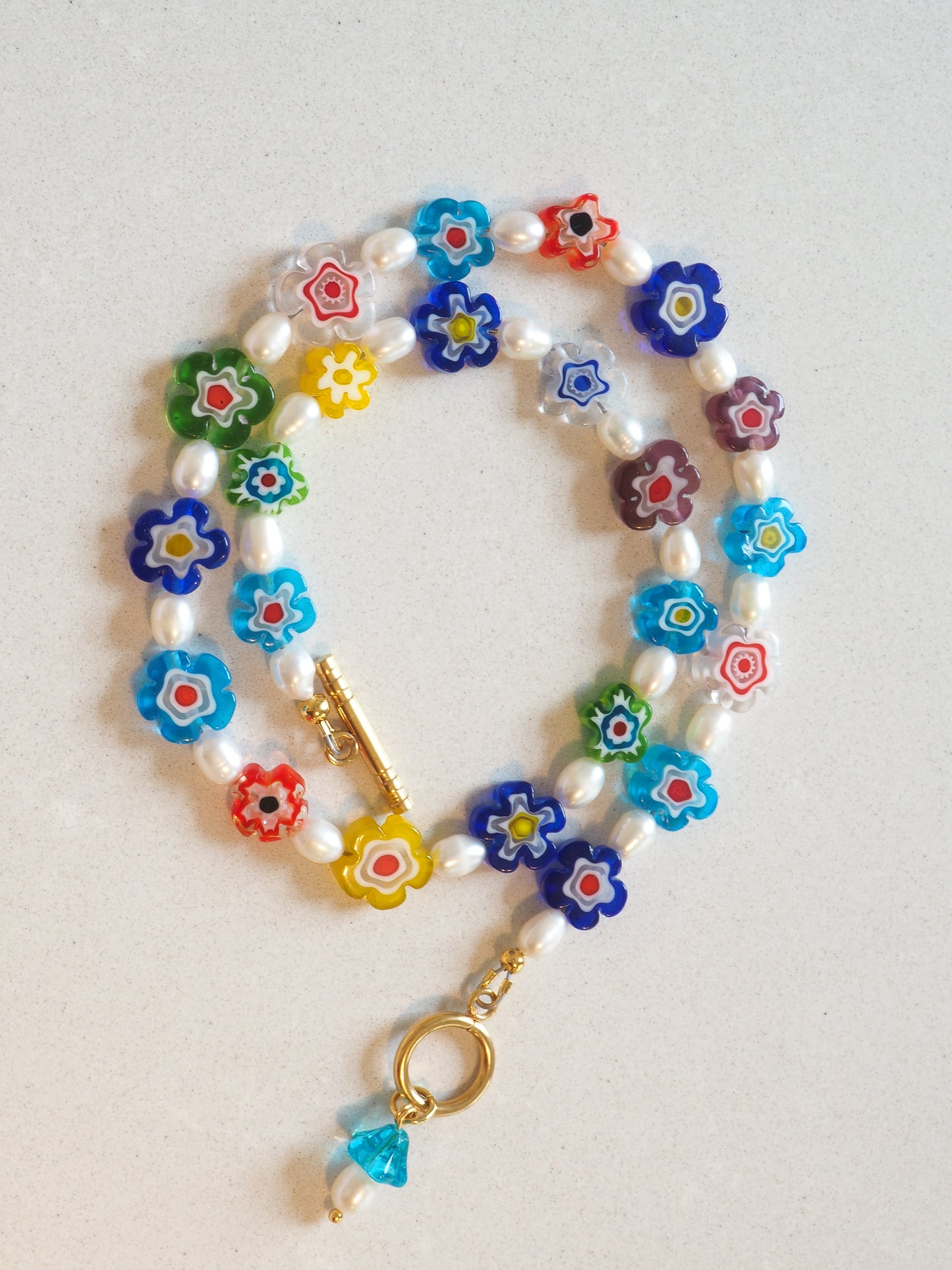 FLORAL LAMPWORK PEARL NECKLACE